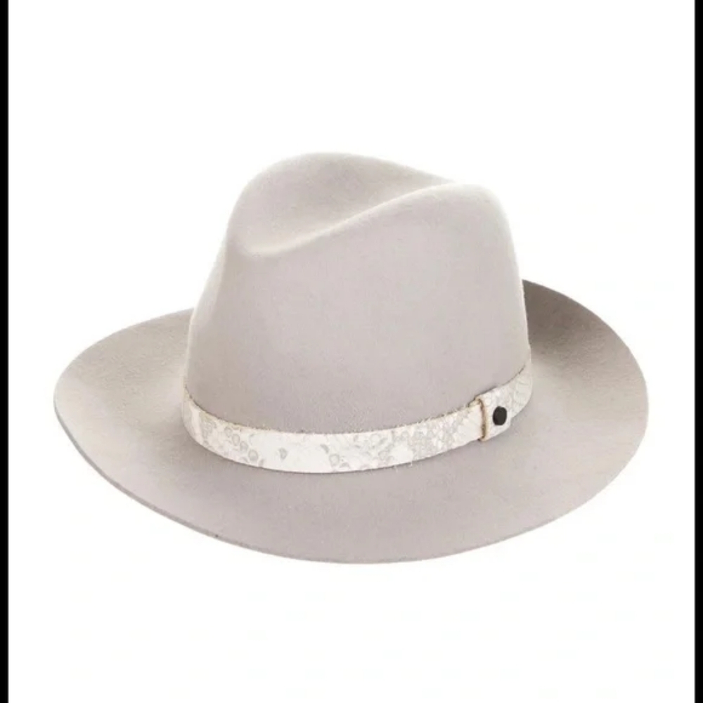 RAG & BONE Fedora Grey Wool Hat with Snakeskin Trim Size Large - Picture 2 of 11